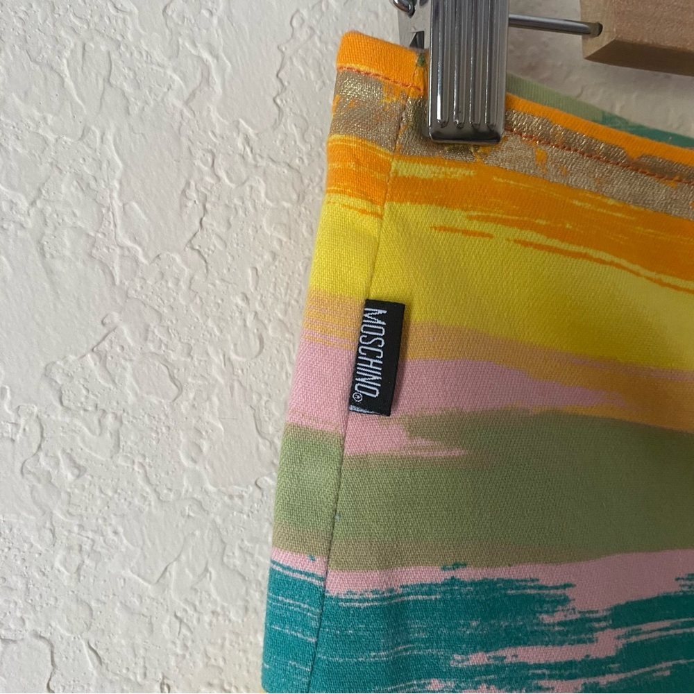 Moschino | Women's Y2K 2000s Colorful Stripe Metallic Capri Pants Size US 10 - Picture 3 of 7